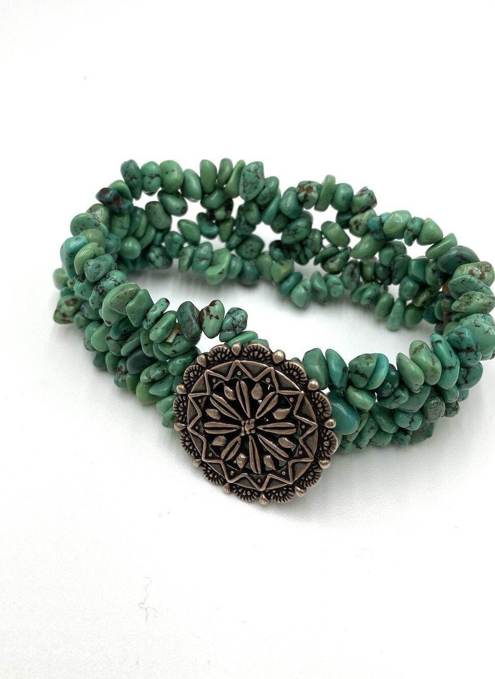 Carolyn Pollack 925 Sterling Silver Circle Medalion Turquoise Stretch Bracelet